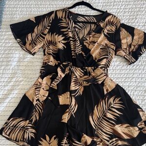 Tropical Black & Tan Wrap Romper